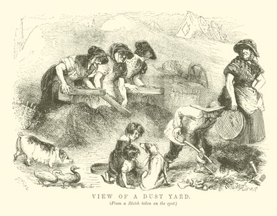 Utsikt over en støvgård (gravering) av English School