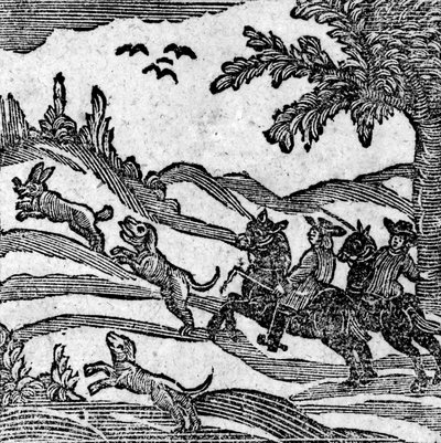 Utsikt over en jaktscene, fra "A Book of Roxburghe Ballads" av English School
