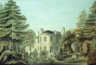 Utsikt over en villa fra det attende århundre, ca. 1790 (wc på papir) av English School