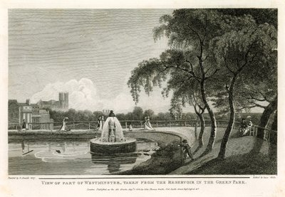 Utsikt over en del av Westminster, tatt fra reservoaret i Green Park av English School