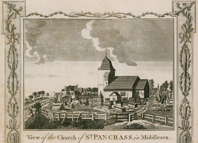 Utsikt over Church of St Pancras i Middlesex, London av English School