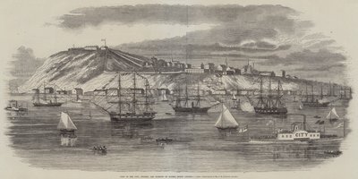 Utsikt over byen, citadellet og havnen i Quebec, Nord-Amerika (gravering) av English School