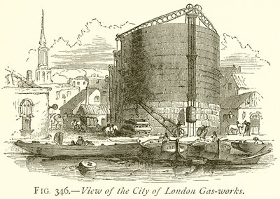 Utsikt over City of London Gas-Works av English School
