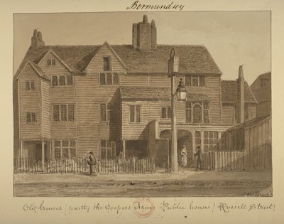 Utsikt over Coopers Arms Inn, Russell Street, 1828 (vask på papir) av English School