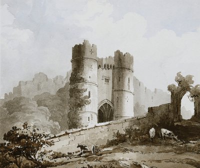 Utsikt over porten til Carisbrooke Castle, Isle of Wight av English School