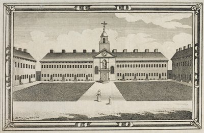 Utsikt over Ironmongers Company Almshouses, Kingsland Road, Hackney, ca. 1820 av English School