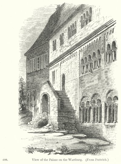 Utsikt over slottet på Wartburg (gravering) av English School