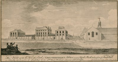 Utsikt over høyre Hon the Earl of Chesterfields hus nær Hyde Park, tatt fra Park Wall av English School