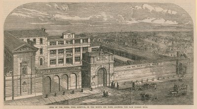 Utsikt over Royal Free Hospital i Grays Inn Road, som viser den nye Sussex-fløyen av English School
