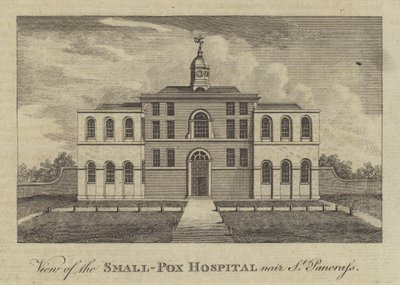 Utsikt over koppesykehuset, nær St Pancras, London (gravering) av English School