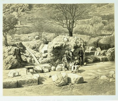 Utsikt over Mars-tempelet, fra A History of Disoveries at Helicarnassus, Cnidus, & Branchidae, av Charles Thomas Newton (1816-94) publisert 1862 av English School