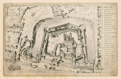 Utsikt over Tower of London i 1553 av English School