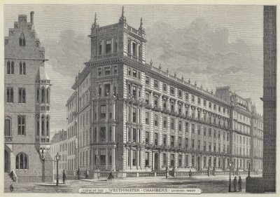 Utsikt over Westminster Chambers, ser vestover (gravering) av English School