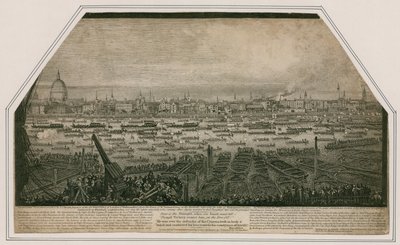Utsikt over begravelsesfølget til admiral Lord Nelson da han ble brakt fra Greenwich til Whitehall av English School