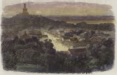 Utsikt over hagen og buddhisttempelet i keiserbyen av English School