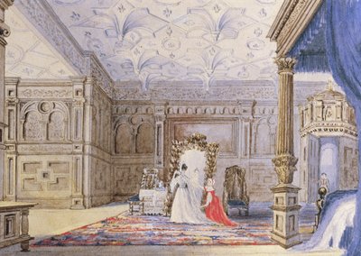 Utsikt over det innfelte kammeret, Sizergh Castle, Cumbria, ca. 1840 (wc) av English School