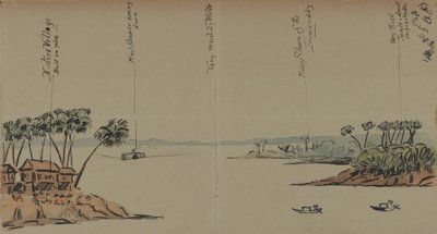 View on the River, 1886 (penn og blekk med wc på papir) av English School