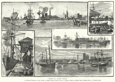Utsikt i Leith Docks (gravering) av English School