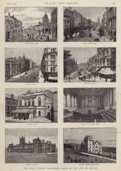 Utsikt over Belfast, Ulster, Irland (litho) av English School