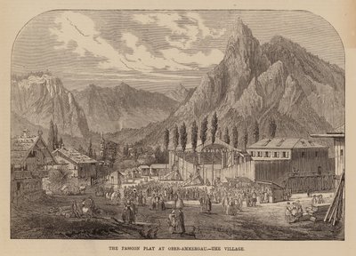 Landsbyen Oberammergau, Bayern, sted for et årlig pasjonsspill (gravering) av English School