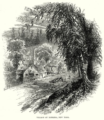 Landsbyen Yonkers, New York (gravering) av English School