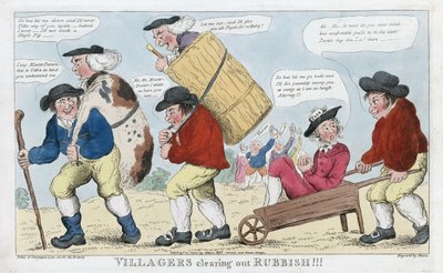 Landsbyboere rydder søppel!!!, pub. 1800 (håndfarget gravering) av English School