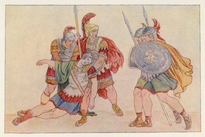 Virgils Aeneid: Aeneas and the Body of Lausus (farge litho) av English School