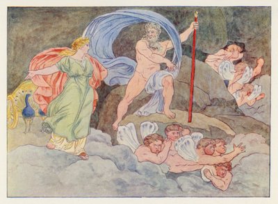 Virgils Aeneid: Juno og Aeolus (farge litho) av English School