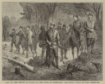 Prinsen av Wales#39; besøk hos hertugen av Hamilton, det kongelige partiet i reservatene (gravering) av English School