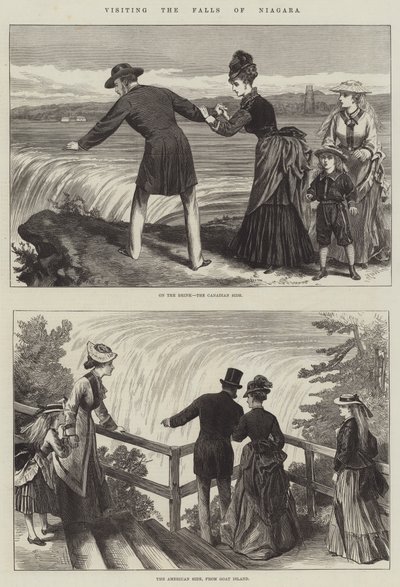 Besøke Niagarafallene (gravering) av English School
