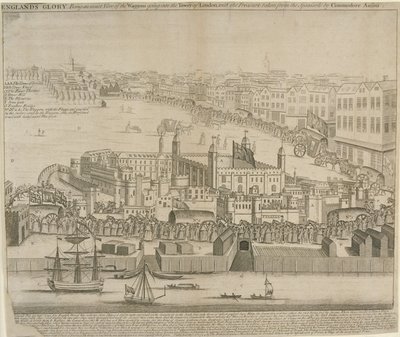 Vogne med skatter som ble ført inn i Tower of London, 1744 av English School