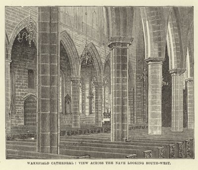 Wakefield Cathedral, utsikt over Nave med sørvestlig utsikt av English School