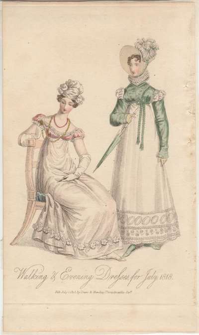 Gang- og aftenkjoler for juli 1818, 1818 av English School