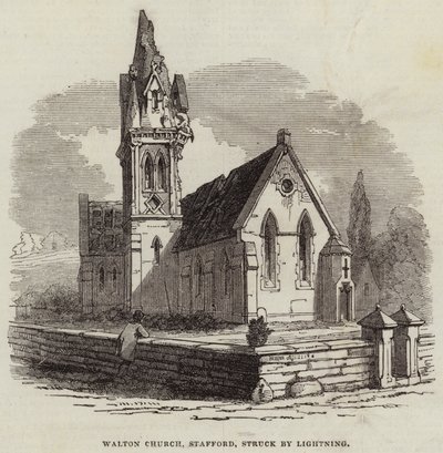 Walton Church, Stafford, truffet av lynet (gravering) av English School