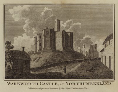 Warkworth Castle, i Northumberland (gravering) av English School