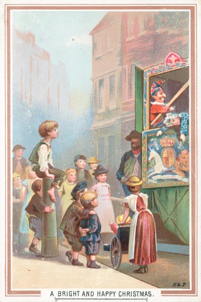 Ser på et Punch and Judy Show, julekort av English School