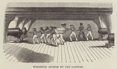 Veieanker ved capstan (gravering) av English School