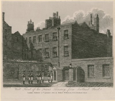 Vestfronten av Queens Treasury fra Scotland Yard av English School