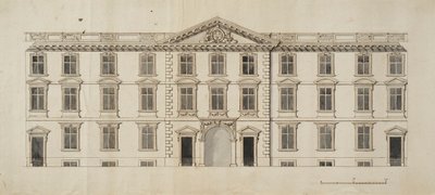 Vestfronten av det foreslåtte nye bygget for Garden Quadrangle ved New College, ca. 1680 (blekk og grå vask på papir) av English School