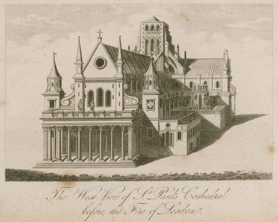 Vestutsikt over St Pauls Cathedral, før den store brannen i London av English School
