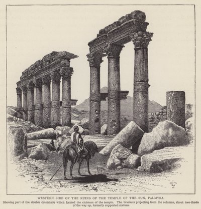 Vestsiden av ruinene av Soltempelet i Palmyra (gravering) av English School