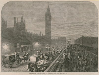 Westminster Bridge opplyst av det nye kalklyset av English School