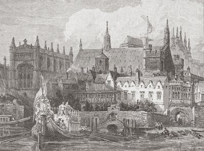 Westminster Hall sett fra Themsen under Charles I
