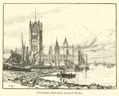 Westminster fra under Lambeth Bridge av English School