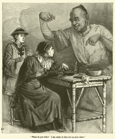 "Hva ønsker du? Jeg er klar til å adlyde deg som din slave" (gravering) av English School