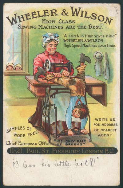 Wheeler & Wilson, Symaskiner - reparerer en guttebukse av English School