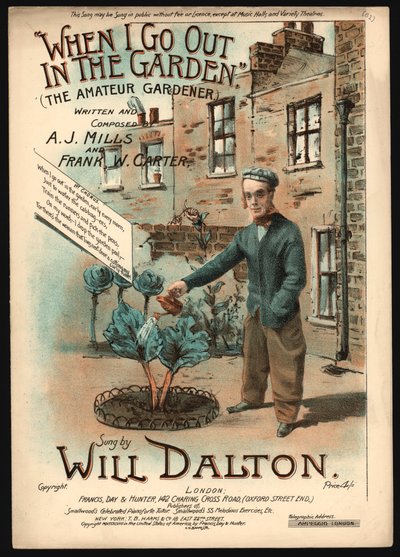 Når jeg går ut i hagen, amatørgartneren (farge litho) av English School