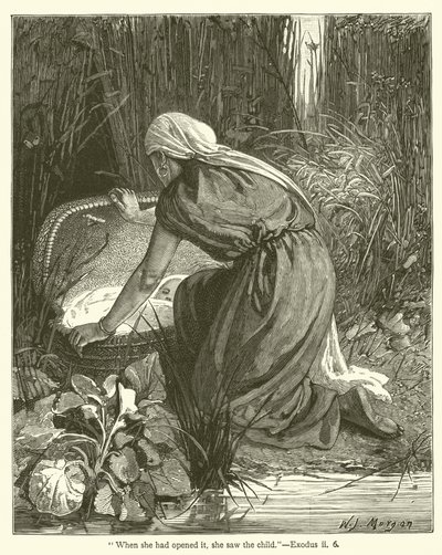"Da hun hadde åpnet den, så hun barnet", Exodus, ii, 6 (gravering) av English School