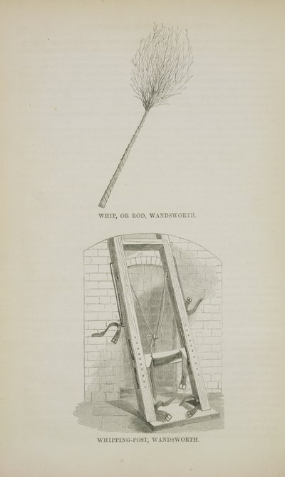 Whip or Rod and Whipping-Post at Wandsworth, fra The Criminal Prisons of London and Scenes of Prison Life av Henry Mayhew (1812-87) og John Binny, 1862 av English School