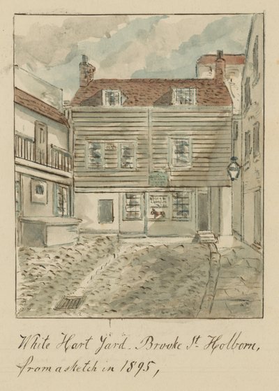 White Hard Yard, Brooke Street, Holborn, London, fra en skisse i 1895 (wc på papir) av English School